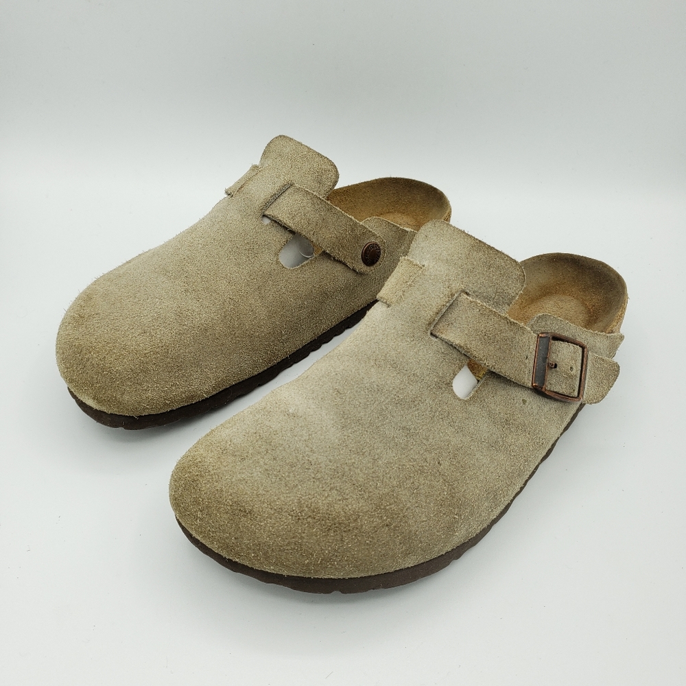 Birkenstocks Boston mule suede taupe clogs
